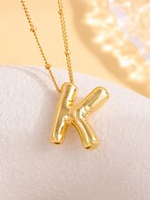 abordables Collier pour femme-Collier pendentif lettre bulle plaqué or – bijou personnalisé avec initiales de 26 lettres de l&#039;alphabet pour femmes et filles – style minimaliste tendance pour anniversaire, remise de diplôme ou usage quotidien