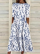 economico Abito Floreale-Per donna Abito Midi Vestito T-Shirt Abito a trapezio Abito Estivo Vacanza Casual Spiaggia Data Abito Estivo Vestibilità regolare Floreale Grafico Manica Corta Girocollo Bianco Rosa Blu Azzurro cielo