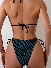 abordables Ensemble de bikinis-Femmes Maillots de Bain Bikini 2 pièces Maillot de bain Dos nu Tropical Tenues de plage Motif Zèbre Col Halter Sans manches Maillots de bain