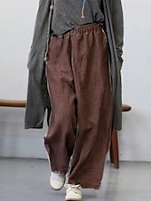 economico Pantaloni in lino e cotone semplici-Per donna Pantaloni in cotone e lino Pantaloni Eleganti Casual Lunghezza intera Naturale Semplice Tasca Elastico in vita Comodo All&#039;aperto Confortevole Streetwear Uscire Grigio Nero Cachi Caffè Estate
