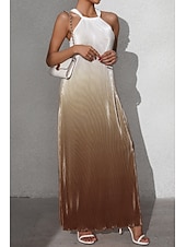 abordables Arte &amp; Diseño Vestidos-Mujer Vestido Midi Vestido de cuello halter Moda Clásico Vacaciones Diario Festivos Ajuste regular Gradiente de Color Sin Mangas Cuello halter Rojo Naranja Marrón Verano