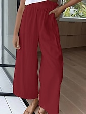 economico Pantaloni in lino e cotone semplici-Per donna Culotte Gamba Larga Pantaloni in cotone e lino Pantaloni Eleganti Moda Streetwear Lunghezza intera Naturale Semplice Elastico in vita Comodo All&#039;aperto Confortevole Streetwear Uscire Bianco