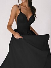 preiswerte Kleine weiße Kleider-Hochzeitskleider A-Linie V Ausschnitt Ärmellos Tee-Länge Satin Brautkleider Mit Einfarbig 2025
