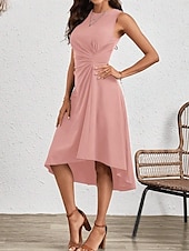 olcso Egyszerű ruha-Női Midi Ruha A Vonalú Ruha Egyszínű Bodycon Ruha Munka Ruhák Félig Formális Iroda Karcsú Grafikai Ujjatlan Kerek Nyak Fekete Rózsaszín Piros Kék Nyár
