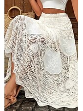 ieftine fuste-fuste de in din bumbac pentru femei fuste maxi casual boemia cu talie medie din dantelă uni micro-elastic vacanță stradă migdale vară amestec de bumbac in