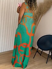 preiswerte Ausgefallene Kleider-Damen Langes Kleid Maxikleid Sommerkleid Unterkleid Druckkleid Elegant Täglich Ausgehen Sommerkleid Normale Passform Geometrisch Farbblock Ärmellos Quadrathals Gelb Leicht Braun Purpur Braun Sommer