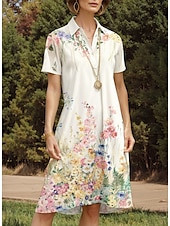 ieftine rochie florală-Pentru femei Rochii Midi Rochie A line Vacanță Casual Zilnic Dată Fit regulat Ombre Floral Grafic Manșon scurt Guler Cămașă Galben Vară Primăvară