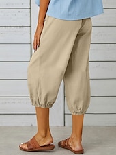 cheap Plain Cotton Linen Pant-Women&#039;s Capri Pants Solid Color Chinos Fashion Ethnic Style Basic Calf-Length High Waist Plain Pocket Drawstring Comfort Outdoor Micro-elastic Vacation Street Daily Black White Khaki Light Blue