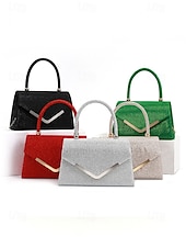 abordables Pochettes et sacs à main de soirée-Pochette de soirée pailletée pour femme avec bandoulière chaîne – élégante pochette structurée à poignée supérieure pour mariages, cocktails et événements formels