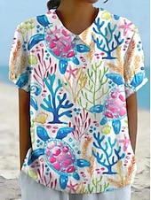 cheap Women&#039;s Floral Tops-Women&#039;s Shirt Floral Bohemia Vintage Tropical Long Sleeve Shirt Collar Regular Tops Daily Buttons Print Denim Blue Yellow Pink Sky Blue Green Summer Spring