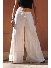 abordables Pantalón liso de lino y algodón-Mujer Pantalones de lino y algodón pantalones Moda Ropa de calle Longitud total Cintura Media Plano Diseño de cordón elástico Confortable Cómodo Noche Fin de semana Blanco Verano Ajuste regular