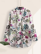economico Camicie-Per donna Camicia Floreale Elegante Moderno Casual Manica Lunga Collo a V Top Regolari Quotidiano Stampato Blu marino Viola Cachi Estate