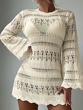 preiswerte Strandkleider-Damen Badeanzüge Cover-Up Badekleid Badeanzug Cut-Out Urlaub Strandmode Einfarbig Rundhals Langarm Badeanzüge