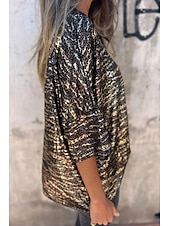 levne tričko umění a designu-Dámské Halenka Leopard Moderní Poloviční rukáv Do V Běžné topy Denní Dovolená Jdeme ven Tisk Stříbrná Černá Léto