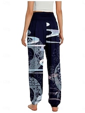 billiga Grafisk linnebyxa i bomull-Dam Linneinspirerade byxor Brett skaft Byxor Etnisk Stil Ledigt Boho Fullängd Hög midja Blommig Ficka Elastisk midja Tryck Mateial som andas Mjuk Microelastisk Utomhus Yoga Röd Blå Grön Sommar Normal