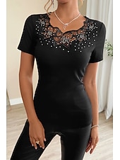 ieftine Topuri din dantelă-Pentru femei Bluză Topuri din dantela Simplu Elegant Modern Manșon scurt Stil Nautic Topuri obișnuite Concediu Ieșire Dantelă Negru Alb Vară
