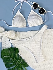 abordables Ensemble bikini 3 pièces-Femmes Maillots de Bain Bikini Trois Pièces Maillot de bain Dos nu Tropical Tenues de plage Uni Col Halter Sans manches Maillots de bain