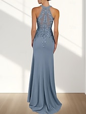 economico Abiti da damigella-Abito da damigella a sirena / tromba, scollo a giro / collo all&#039;americana, senza maniche, elegante, in chiffon con strascico a ruota e applicazioni 2025