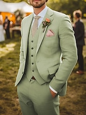 economico Abiti da sposa-Abiti da uomo in lino, modello da sposo, estivi, formali, tinta unita, vestibilità standard, 3 pezzi, monopetto, due bottoni