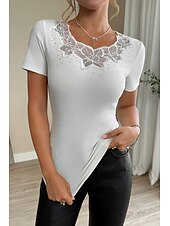ieftine Topuri din dantelă-Pentru femei Bluză Topuri din dantela Simplu Elegant Modern Manșon scurt Stil Nautic Topuri obișnuite Concediu Ieșire Dantelă Negru Alb Vară