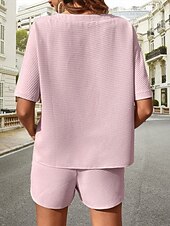 levne Dámské krátké soupravy-Dámské 2 kusy módní streetwear denní krátké soupravy krátký rukáv kulatý výstřih grafický šňůrkový neformální denní bílá růžová zelená léto standardní střih