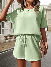levne Dámské krátké soupravy-Dámské 2 kusy módní streetwear denní krátké soupravy krátký rukáv kulatý výstřih grafický šňůrkový neformální denní bílá růžová zelená léto standardní střih