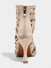 billige Sko til latindans-beige rhinestone latinske dansehæler med snøring for kvinner – pustende mesh peep toe performance sko for ballsaltrening