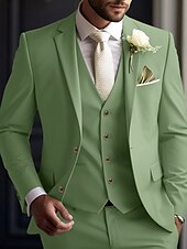 economico Abiti formali-Completi da matrimonio da uomo in sagomato formale estivo a tinta unita a 3 pezzi con abbottonatura singola a due bottoni