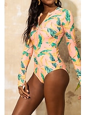 billiga One-piece-baddräkter-Dam Badkläder En bit Baddräkt Dragkedja Tropisk Standkläder Blomma Rund hals Ärmlös Baddräkter
