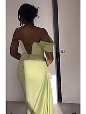 olcso KÉK-Zöld A-vonalú Estélyi Ruha Elegáns Ruha Formális Padló Hossza Ujjatlan Strapless Zsebekkel Flitteres Csillogó Ráncos