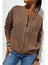 preiswerte Jacken-Damen Bluse Einfach Basic Modern Langarm Rundhalsausschnitt Normale Oberteile Täglich Ferien Ausgehen Reißverschluss Schwarz Weiß Rosa Wein Armeegrün Sommer