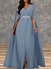 voordelige Bruiloftsgastjurken-A-Lijn Bruiloft Gast Jurken Elegante Jurk Bruiloft Gast Verloving Vloerlengte Mouwloos V Hals Herfst Bruiloft Gast Chiffon met Splits