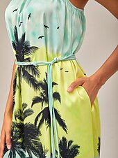 Χαμηλού Κόστους print casual φόρεμα-beach vibes ασύμμετρο μάξι φόρεμα με στάμπα καρύδας