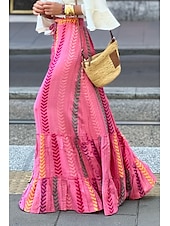 お買い得  グラフィックスカート-女性用 スカート ボヘミア カジュアル ボヘミアン マキシ ミッドライズ スカート フラワー プリント マイクロエラスティック バケーション お出かけ ルビーレッド フクシャ グリーン 夏 ポリエステル