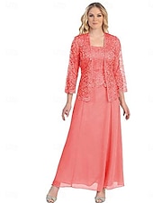 levne Sety šatů pro maminky-Sady Šatů Matka Nevěsty Šaty Elegantní Jednoduché Čtvercový Výstřih Podlahová Délka Polyester Dlouhý Rukáv s Jednoduchou Barvou