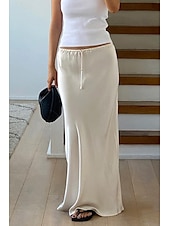 ieftine Fuste simple-Pentru femei Fustă Elegant Modă Maxi Talie Medie Fuste Simplu Cordon Micro-elastic Vacanță Stradă Roșu Vin Bleumarin Negru Șampaniu Vară Mătase ca satinul