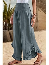 economico Pantaloni in lino e cotone semplici-Per donna Pantaloni in cotone e lino Pantaloni Eleganti Moda Streetwear Lunghezza intera Naturale Semplice Volant Elastico in vita All&#039;aperto Confortevole All&#039;aperto Vacanza Uscire Rosso arancione