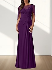 preiswerte Bodenlänge-A-Linie Brautmutterkleid Hochzeitsgast Elegant Rundhalsausschnitt Bodenlang Chiffon Ärmellos mit Applikationen Raffung 2025