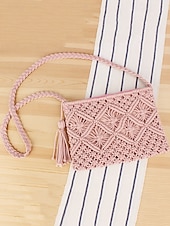 olcso Keresztpántos táskák-női kézzel szőtt boho crossbody táska – vintage makramé válltáska bojttal tengerparti nyaraláshoz és hétköznapi ruhákhoz szín fekete fehér rózsaszín