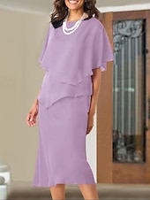 economico Lunghezza del tè-Abito A-Line per la madre della sposa Ospite di nozze Elegante Taglie forti Collo a gioiello Lunghezza tè Chiffon Maniche corte con rouches 2025 taglia personalizzata gratuita