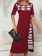 ieftine Rochii cu dungi și geometrice-Pentru femei Rochii Midi Rochie A line Vacanță Casual În aer liber Ieșire Fit standard Grafic Plisat Manșon Jumate Crewneck Negru Galben Roșu Vin Mov Vară