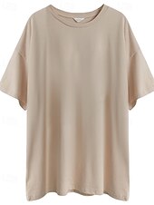 abordables Chemises-Femmes Chemise en lin Chemisier Uni Occasionnel Manche Courte Col ras du cou Hauts Réguliers Quotidien Fête Sortir Noir Jaune Rose Claire Abricot Été
