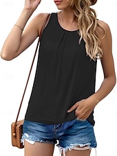 baratos Camisolas &amp; Baby Dolls de mulher-Mulheres Camisola Regata Côr Sólida Diário à moda Casual Sem Manga Gola Redonda Tops regulares Diário Preto Branco Azul Real Azul Verão