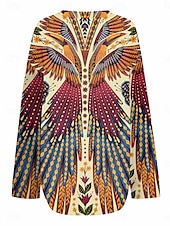 abordables Tops Boho pour Femmes-Femmes Chemisier Fleuri Graphique Oiseau ancien Tropical Hawaïen manche longue Col en V Hauts Réguliers Quotidien Fête Vêtements de vacances Imprimé Jaune Été Printemps