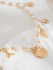cheap Women&#039;s Necklace-Women&#039;s Pearl Beaded Necklace with Gold Sea Charms – Nautical Beach Jewelry for Summer Vacation and Resort Wear
