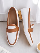 levne Dámské nazouváky a mokasíny-dámské plátěné penny loafers – bílé a hnědé kancelářské byty na nízkém podpatku do práce i na každodenní dojíždění