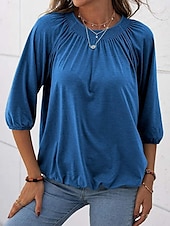 abordables Hauts Unis pour Femmes-Femmes T-shirt Uni Mode Moderne Manche 3/4 Col ras du cou Hauts Réguliers Quotidien Noir Blanche Rose Claire Vin Vert Véronèse Été