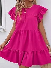 preiswerte Einfaches Kleid-Damen Minikleid Freizeitkleid Sommerkleid Elegant Mode Outdoor Ferien Date Normale Passform Einfach Kurzarm Rundhalsausschnitt Schwarz Blau Rosenrot Sommer Frühling
