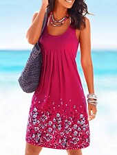 preiswerte Blumenkleider-Damen Minikleid Unterkleid Lässig Party Strand Normale Passform Blumen Grafik Ärmellos U-Ausschnitt Schwarz Rote Blau Grau Sommer