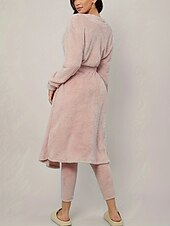 billiga Sovkläder-Dam Mode Grundläggande Byxuppsättningar Långärmad Rund hals Ensfärgat Dagliga kläder Ledigt / vardag Vit Rodnande Rosa Blå Vår Normal